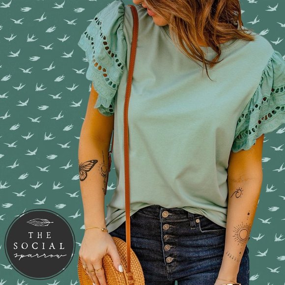 Green Eyelet Top - Picture 1 of 2